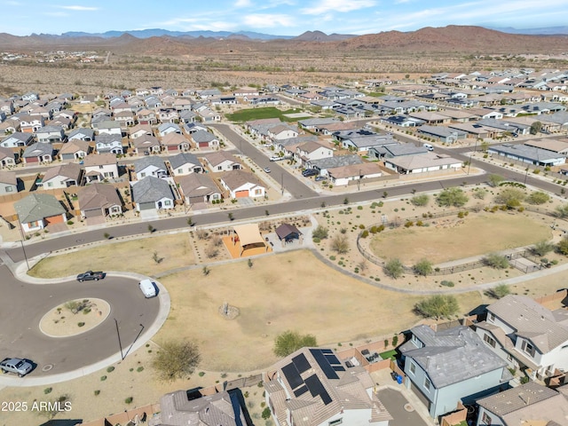 bird's eye view featuring a residential view and a mountain view