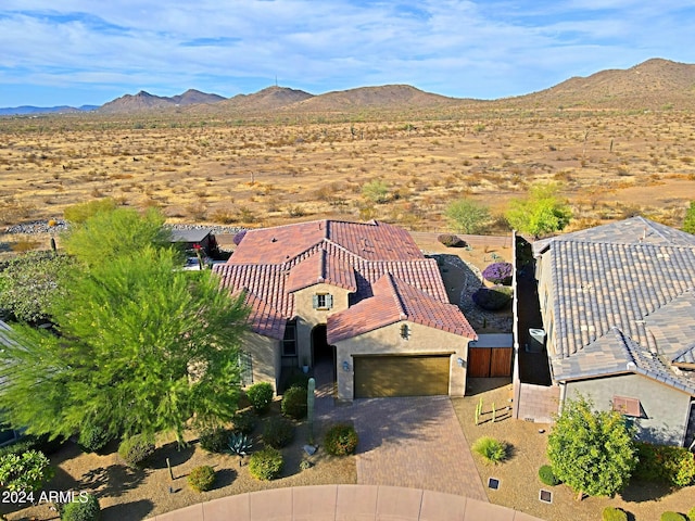 drone / aerial view featuring a mountain view