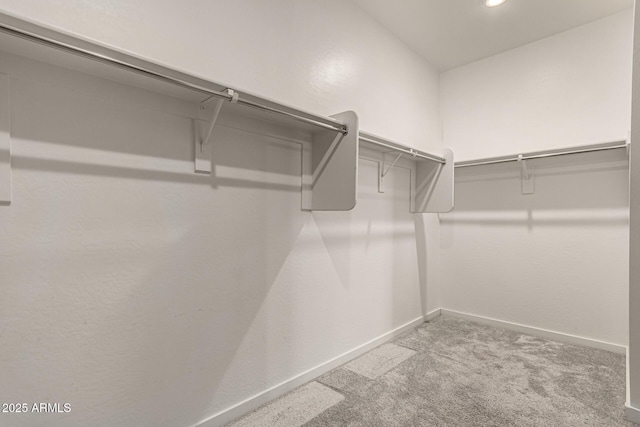 walk in closet with carpet