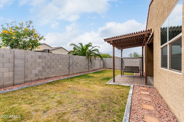 view of yard featuring a pergola and a patio