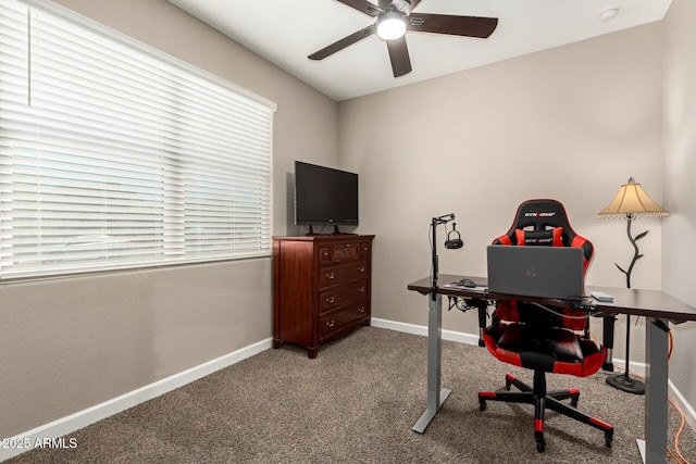 37008 N Hinterwald Way, San Tan Valley, AZ 85143 - carpeted home office featuring ceiling fan and baseboards