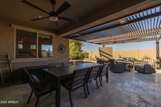 view of patio / terrace featuring a pergola and ceiling fan