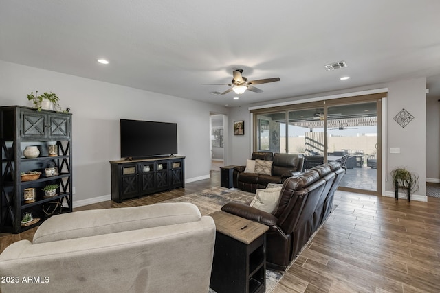 living room with ceiling fan