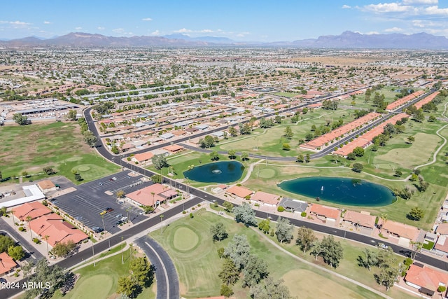 aerial view with a water and mountain view