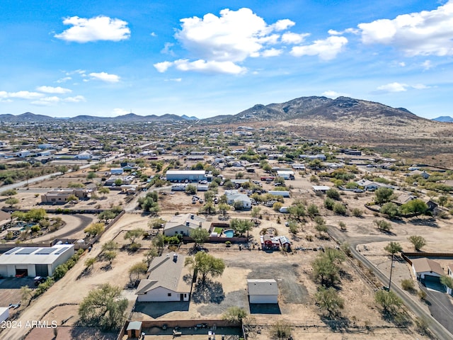 drone / aerial view featuring a mountain view