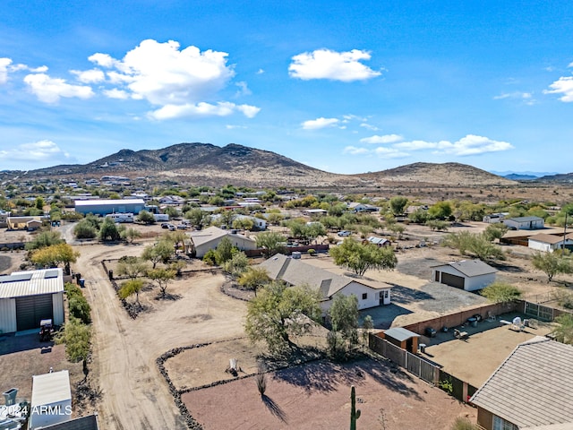 drone / aerial view featuring a mountain view