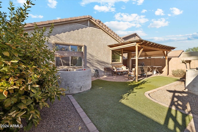 exterior space with a patio, fence, and a pergola