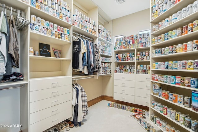 spacious closet featuring visible vents