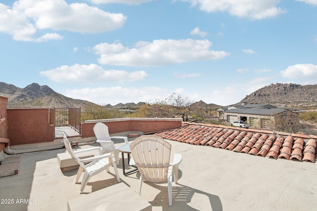 view of patio with a mountain view