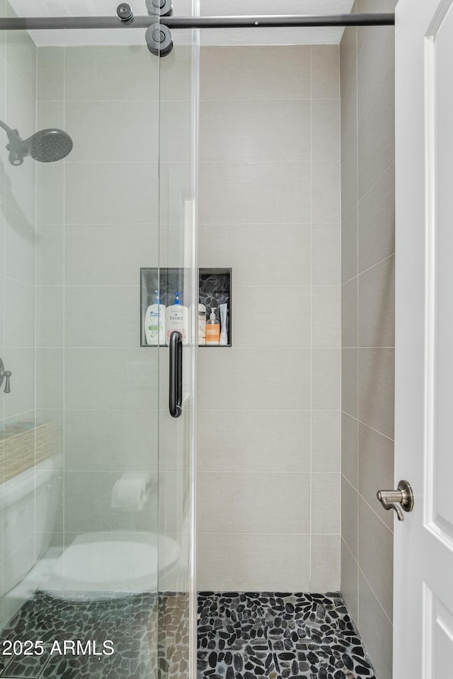 bathroom with a shower stall