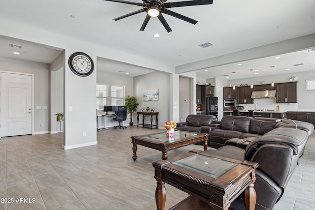 31490 N 126th Ln, Peoria, AZ 85383 - living area with recessed lighting, visible vents, baseboards, and ceiling fan