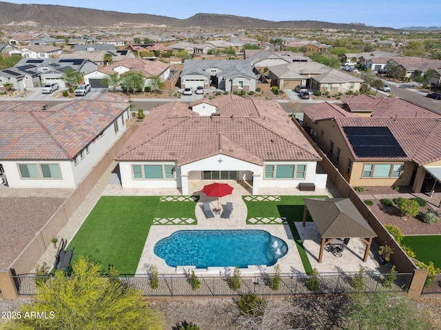31490 N 126th Ln, Peoria, AZ 85383 - view of swimming pool with a fenced in pool, a residential view, a patio area, a fenced backyard, and a gazebo