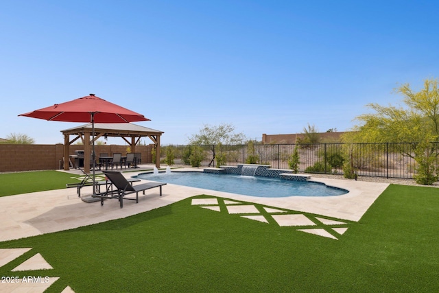 31490 N 126th Ln, Peoria, AZ 85383 - view of swimming pool featuring a fenced backyard, a lawn, a patio, a gazebo, and a fenced in pool