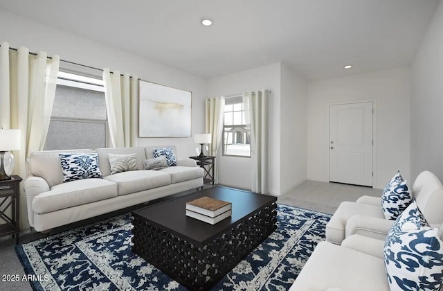 living area with recessed lighting