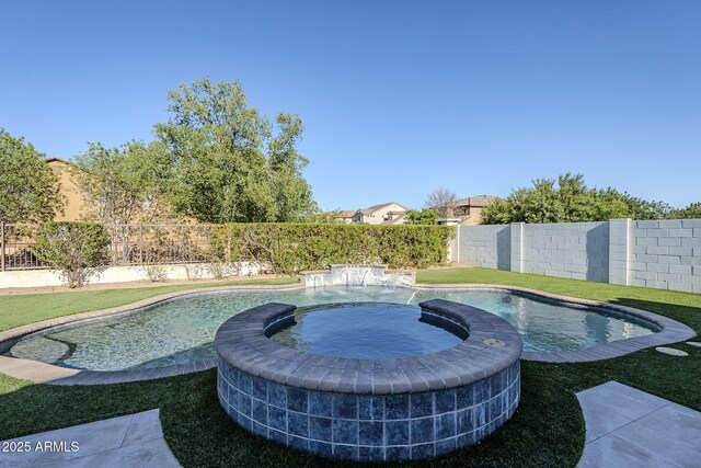 22709 S 202nd St, Queen Creek, AZ 85142 - view of pool with a fenced backyard and a pool with connected hot tub