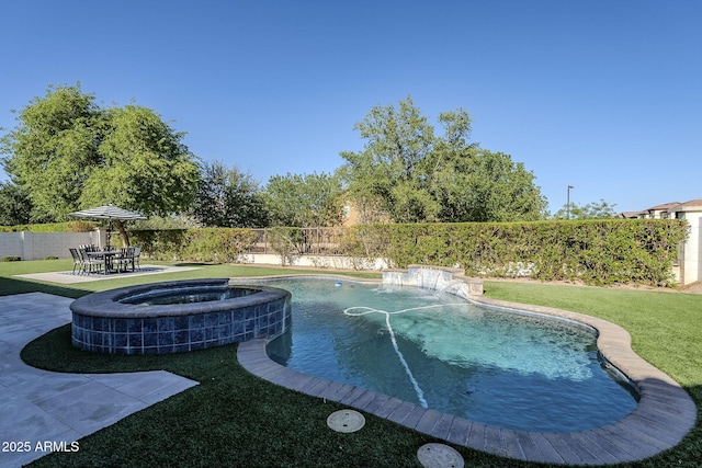22709 S 202nd St, Queen Creek, AZ 85142 - view of pool featuring a pool with connected hot tub and a patio