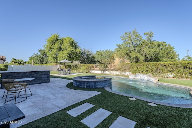 22709 S 202nd St, Queen Creek, AZ 85142 - fenced backyard featuring a patio area and a pool with connected hot tub