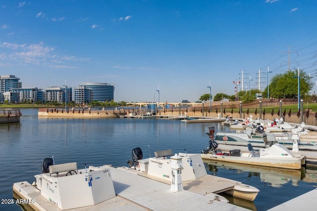 dock area featuring a water view