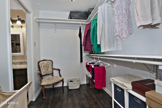 spacious closet with dark hardwood / wood-style floors