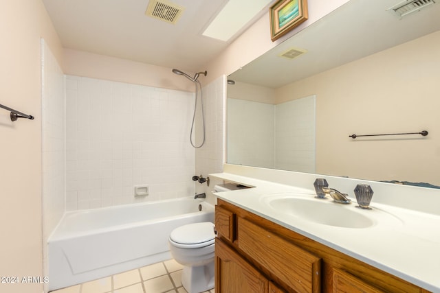 full bathroom featuring shower / washtub combination, tile patterned flooring, vanity, and toilet