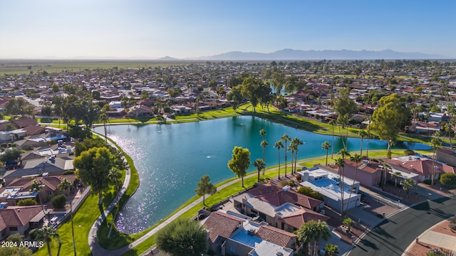 aerial view with a water and mountain view