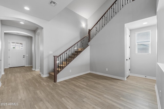 foyer with light wood-type flooring