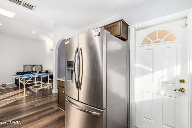 9169 W Ludlow Dr W, Peoria, AZ 85381 - kitchen with visible vents, baseboards, recessed lighting, stainless steel fridge with ice dispenser, and dark wood-style floors