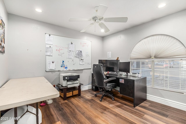 9169 W Ludlow Dr W, Peoria, AZ 85381 - home office with baseboards, ceiling fan, and wood finished floors