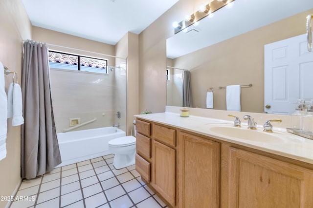 8666 E Cheryl Dr, Scottsdale, AZ 85258 - bathroom with visible vents, tile patterned flooring, vanity, toilet, and  shower combination