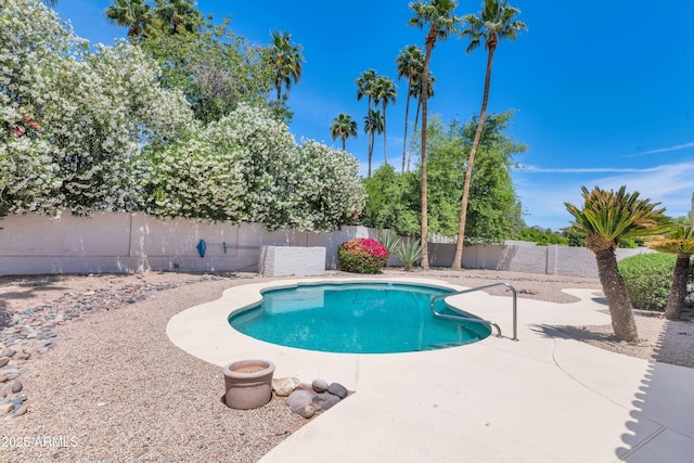 8666 E Cheryl Dr, Scottsdale, AZ 85258 - view of swimming pool featuring a fenced in pool, a fenced backyard, and a patio