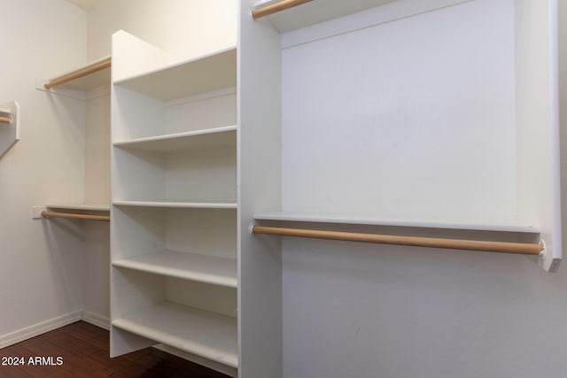 spacious closet featuring dark hardwood / wood-style flooring