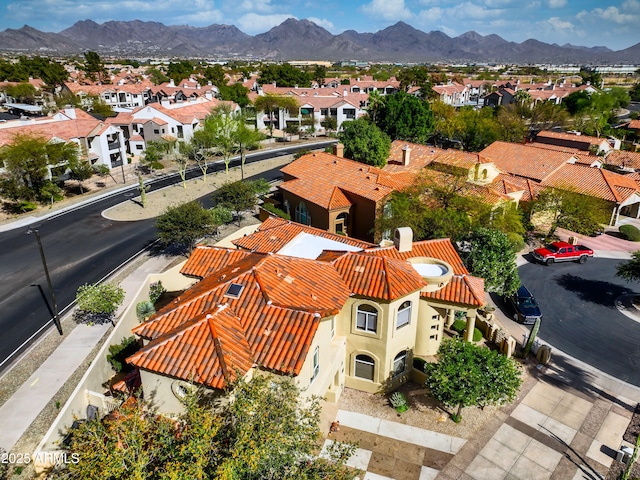 aerial view featuring a residential view and a mountain view