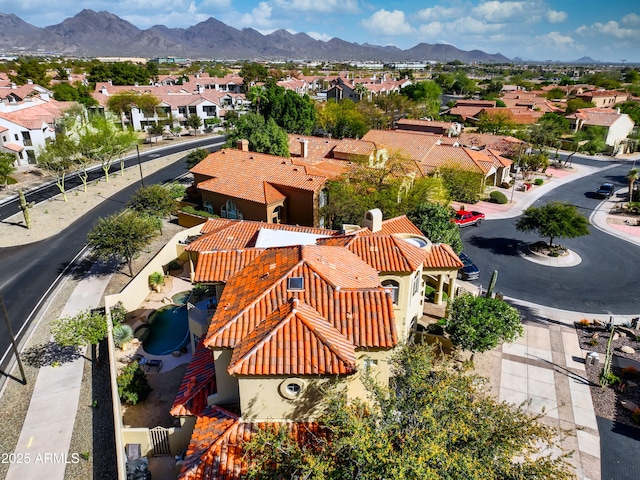 aerial view with a residential view and a mountain view