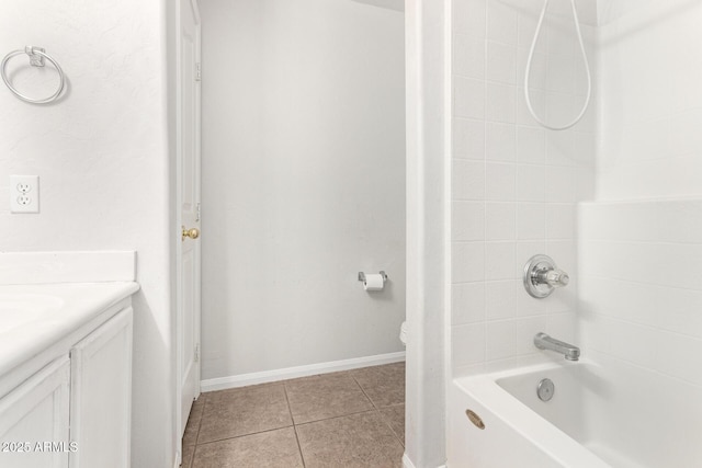 bathroom with tile patterned flooring, vanity, and shower / bathtub combination