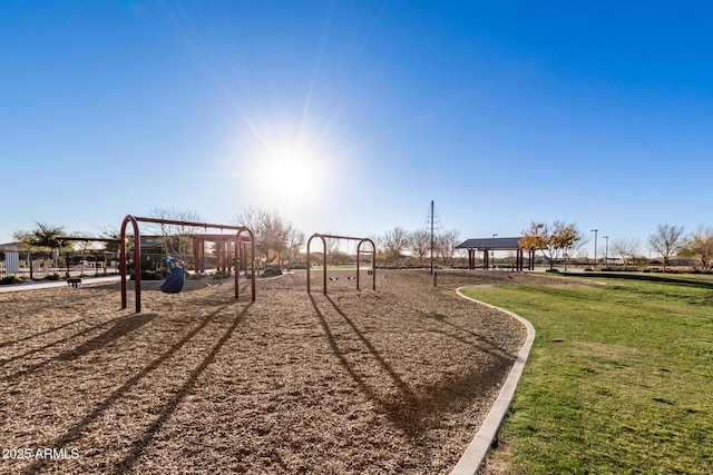 view of jungle gym with a yard