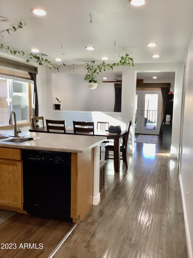 kitchen with dishwasher, dark wood-type flooring, and sink