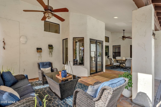9821 E Windrose Dr, Scottsdale, AZ 85260 - view of patio with a ceiling fan, an outdoor hangout area, and outdoor dining space