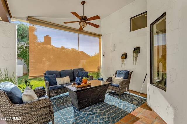 9821 E Windrose Dr, Scottsdale, AZ 85260 - view of patio with an outdoor hangout area and a ceiling fan