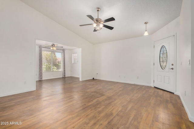 6621 S Coral Gable Dr, Chandler, AZ 85249 - foyer with ceiling fan, wood finished floors, baseboards, and high vaulted ceiling