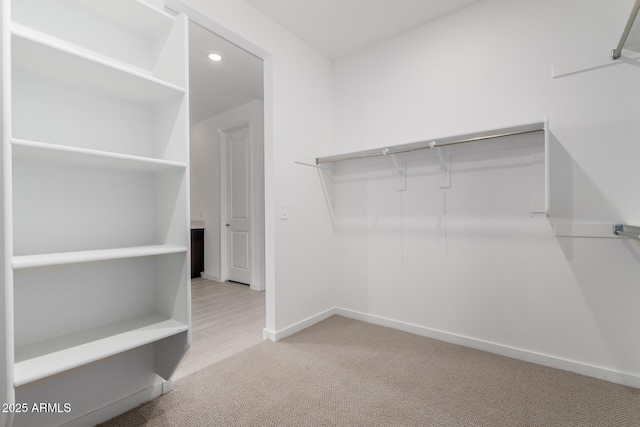 spacious closet with light colored carpet