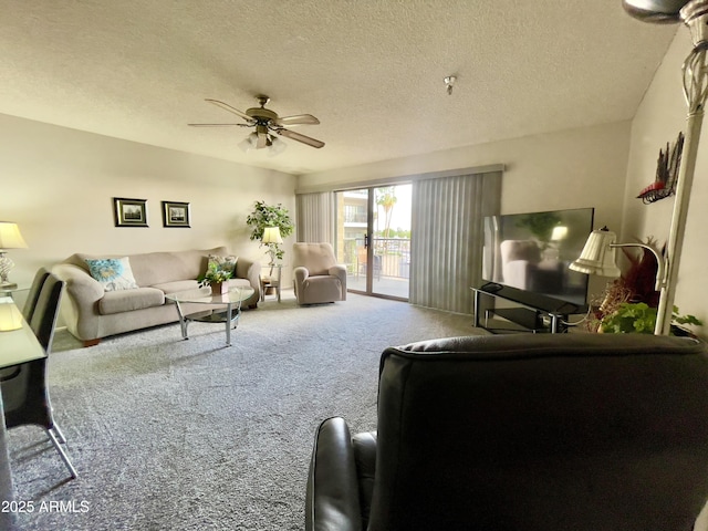425 S Parkcrest Unit 323, Mesa, AZ 85206 - living area with carpet floors, a ceiling fan, and a textured ceiling