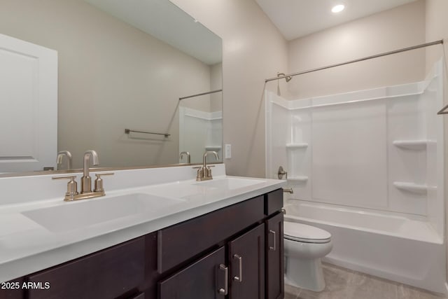 9412 E Sequence Ave, Mesa, AZ 85212 - full bath with double vanity, shower / bathtub combination, tile patterned flooring, and recessed lighting