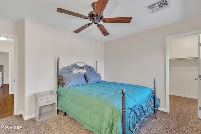 308 E Sheffield Ct, Gilbert, AZ 85296 - bedroom featuring carpet flooring, a walk in closet, and ceiling fan