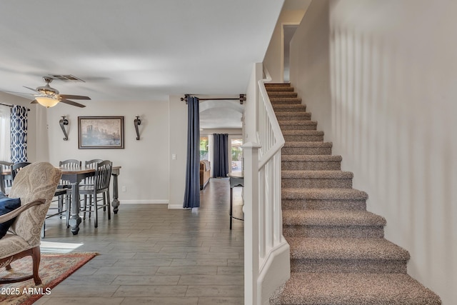 308 E Sheffield Ct, Gilbert, AZ 85296 - stairs with a ceiling fan and wood finished floors