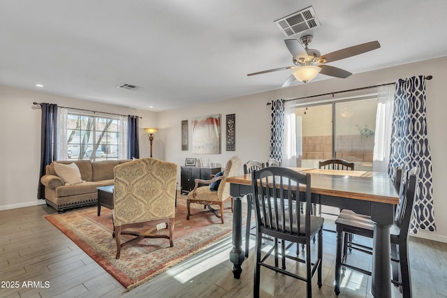 308 E Sheffield Ct, Gilbert, AZ 85296 - dining area featuring ceiling fan, wood finished floors, and recessed lighting