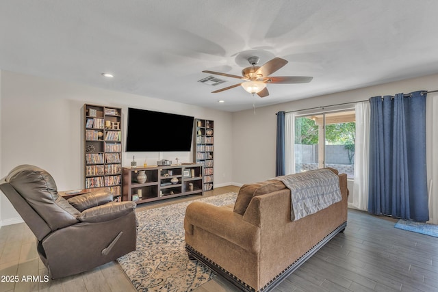 308 E Sheffield Ct, Gilbert, AZ 85296 - living room with ceiling fan, wood finished floors, and recessed lighting
