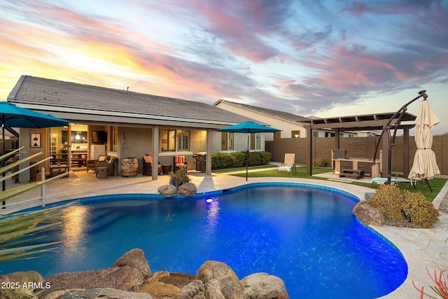 view of swimming pool with a patio