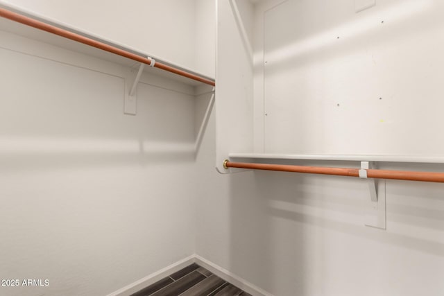 walk in closet featuring dark wood-style floors