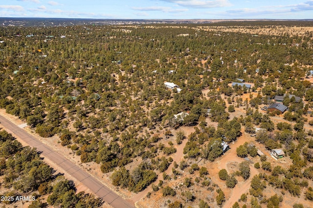 birds eye view of property featuring a forest view