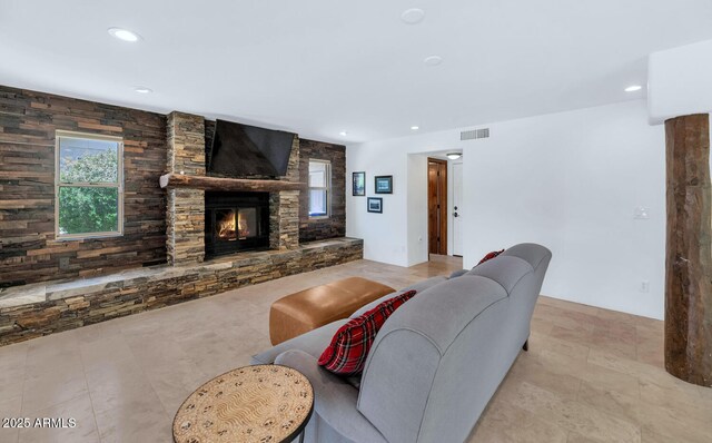 3611 E Ahwatukee Dr, Phoenix, AZ 85044 - living area with a fireplace and recessed lighting